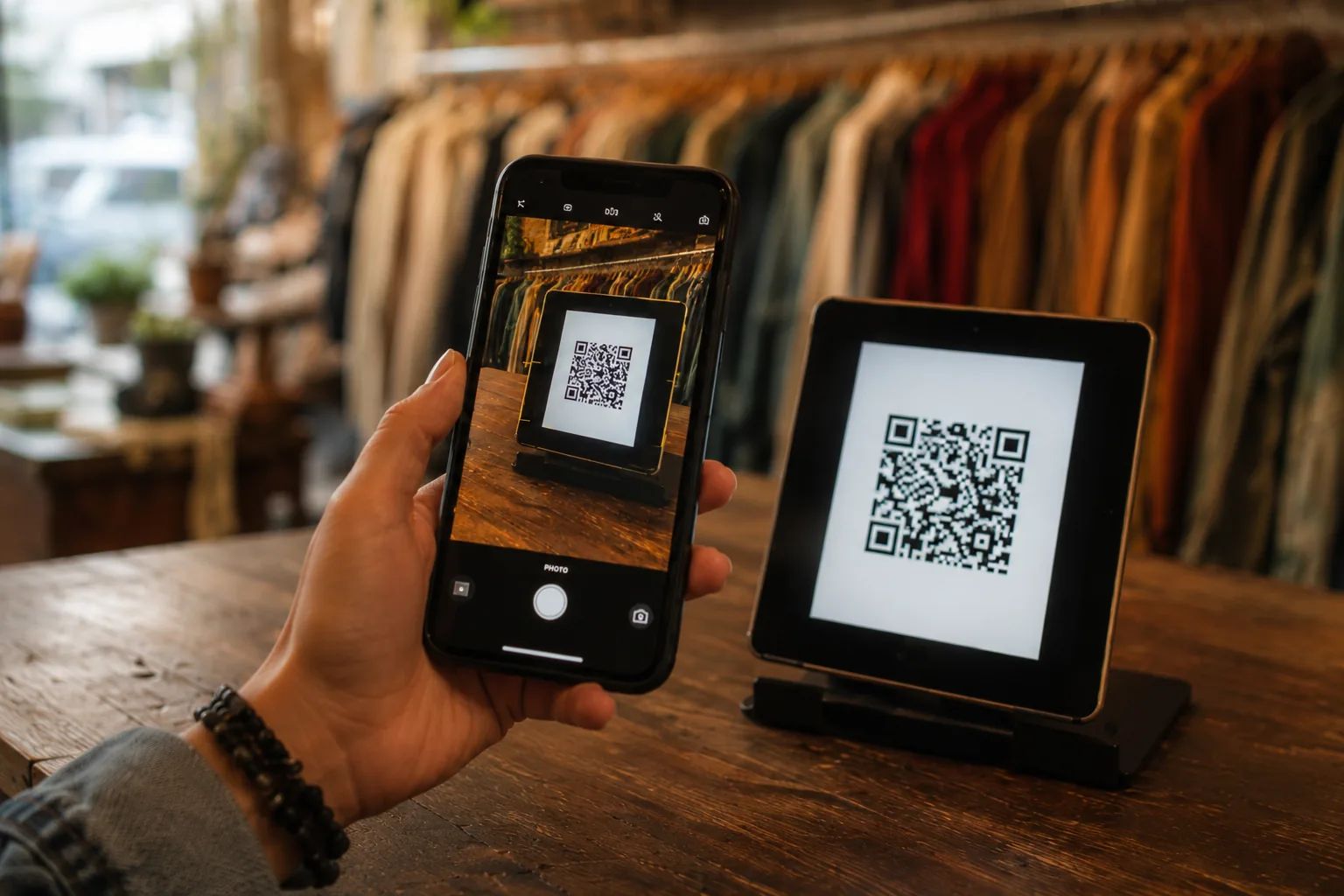Seller scanning the QR code at the counter to check in